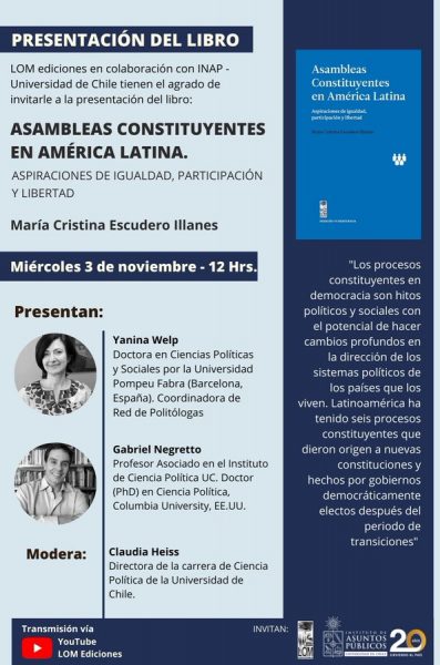 Presentación de libro Asambleas constituyentes en América Latina, por María Cristina Escudero
